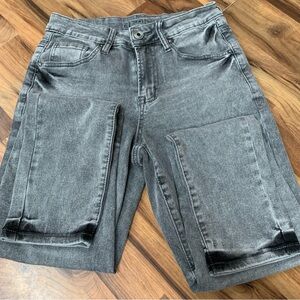 Rue 21 Premium Distressed Black & Grey Slim Taper Stonewashed Jeans 26w 30L